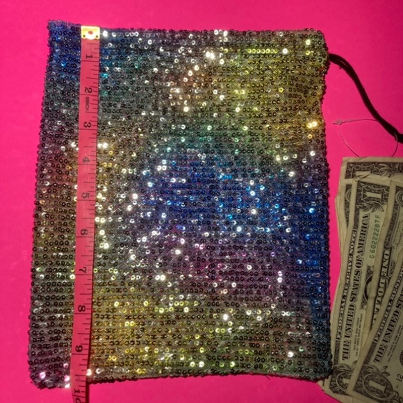 Sequin Stripper Money Bag Wristlet Rainbow Iridescent Bling Rave Dance wear Club - Picture 4 of 15